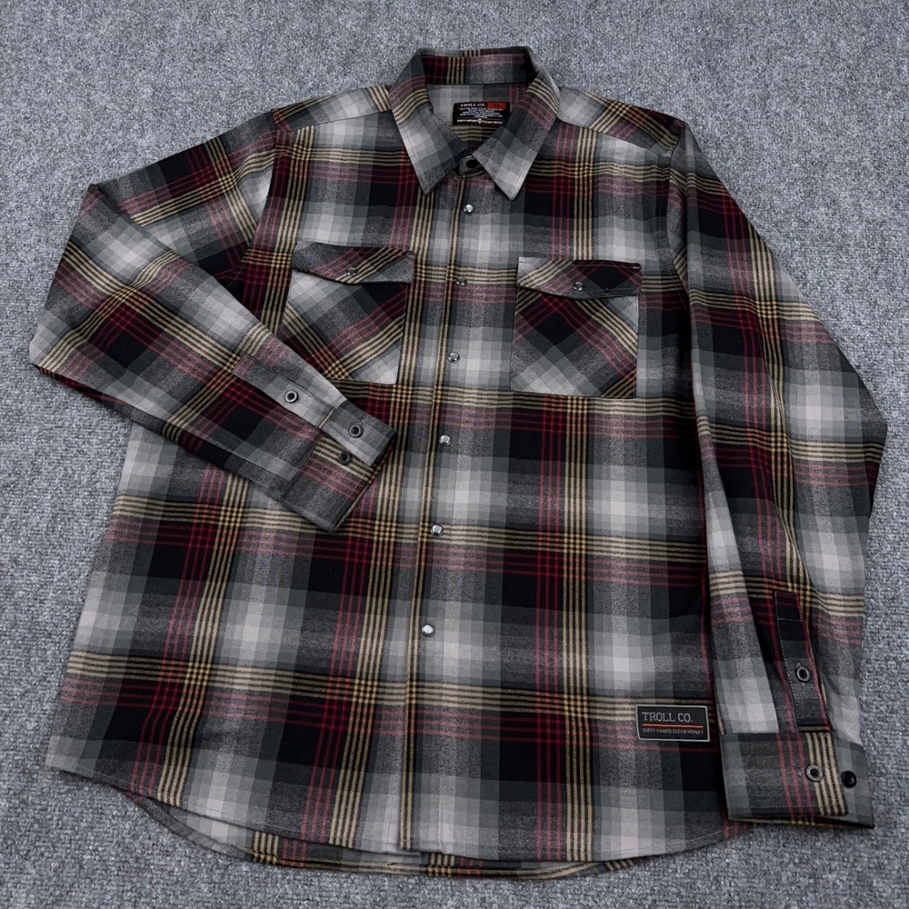 Troll Co. True Grit Flannel Men's XL Multicolor Plaid Workwear Pearl Snap Button